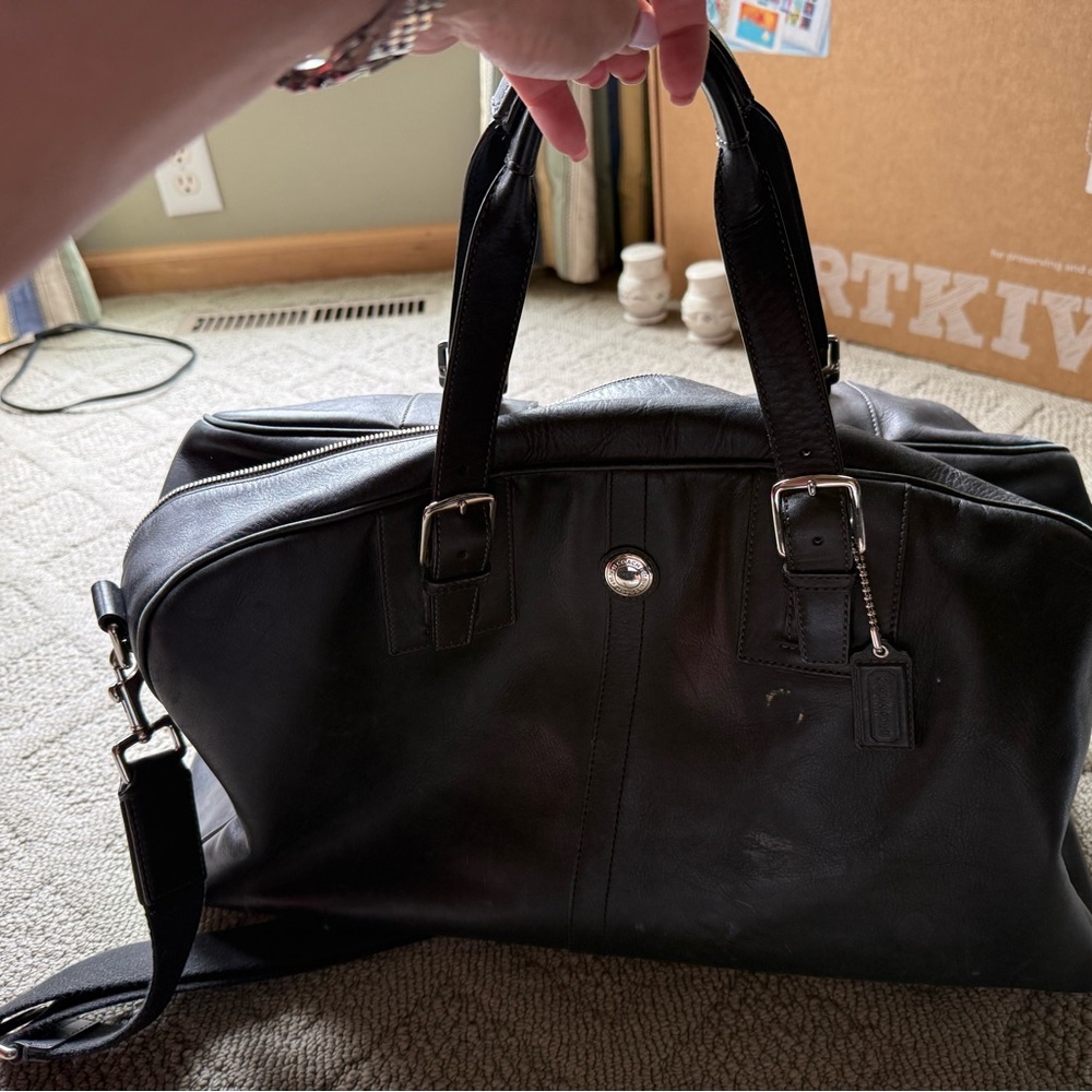 Coach Black Leather Small Duffle Bag
